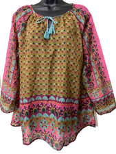 Natural Life Floral Boho Peasant Semi Sheer Top Womens Large