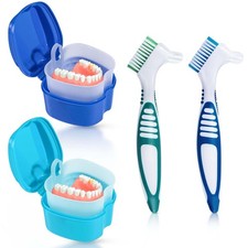 KISEER 2 Pack Denture Bath Case Cup Box 4 Piece Set, Light Blue and