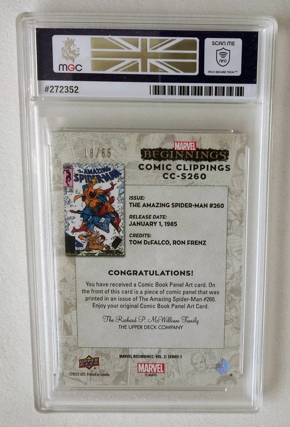 2022 MARVEL BEGINNINGS COMIC CLIPPINGS 18/65 SPIDER MAN WITH COMIC MGC GRADED 8 view 8