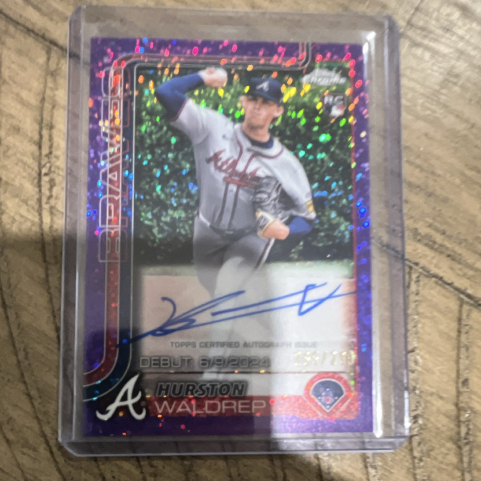 Topps 2025 Chrome Hurston Waldrep Purple Speckle /299 Braves Rookie Auto