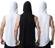 Men's Hooded Tank Top Quick Dry Muscle Gym Shirts Workout Sleeveless Hoodie 3...