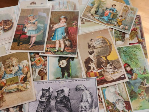 Victorian LOT OF 41 Trade Cards And Scrapbook Cards Featuring CATS. FABELHAFT  - Bild 10 von 11