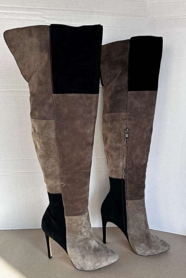 Steve Madden OTK Mujer Talla 8 M Tacón Alto Negro Gamuza y Caqui Marrón (T24) Foto 3 de 4