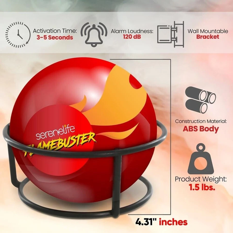 SereneLife Automatic Fire Ball Extinguisher W/ Mounting Bracket- Fire Safety - Image 2 of 4