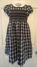 Ralph Lauren Girls Multi Green Navy Plaid Smocked Cotton Dress, Size 5