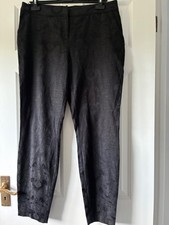 Wallis Black Floral Jacquard Tapered Trousers Size 14 | Smart Cropped Cigarette 