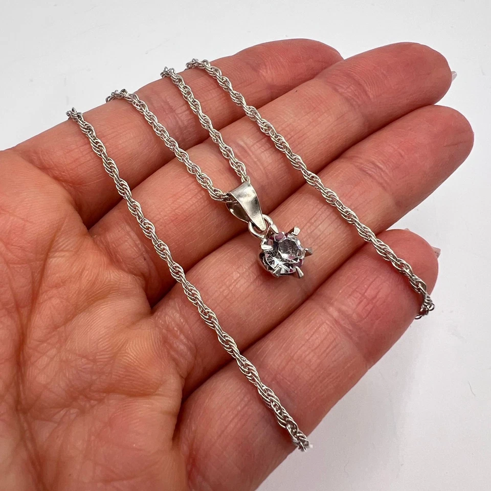 Collana in argento sterling 925 solitario cubic zirconia pendente gioielli da... - Immagine 3 di 4