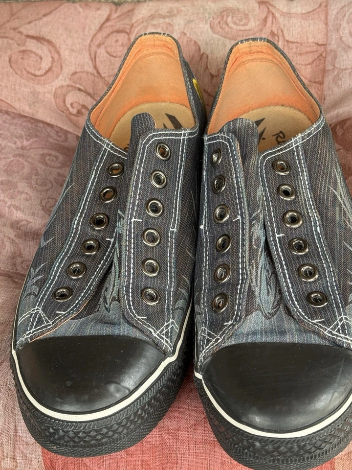 Zapatos deportivos Robert Wayne Fire para hombre 9 negros grises de lona sin cordones Foto 4 de 4