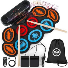 Electronic Drum Set 9 Pad, Portable Roll Up Drum Kit with USB MIDI  Bluetoot...