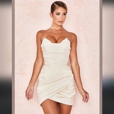 House Of CB Emanuela White Strapless Ruched Bodycon Mini Short Dress Size XS