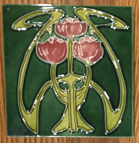 Art Nouveau Vintage Ceramic Tile Majolica Reproduction More Available Green