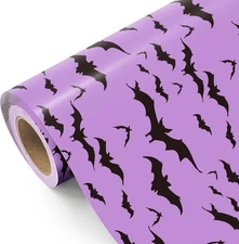 WRAPAHOLIC Bat Halloween Wrapping Paper - Mini Roll - 17 Inch x 16.5 Feet - Purp