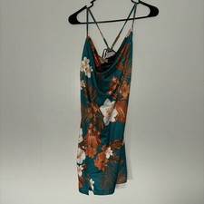 SHEIN Green and Orange Slip Dress Sleeveless Cowl Neck