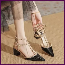 Women's High Heels Fashion Slingbacks Buckle Female Sandals Roman Pointed Rivets