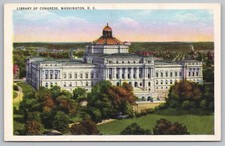 Birdseye View Library of Congress Washington DC Vintage Linen Postcard UNP