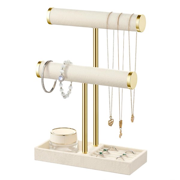Josmimic Schmuck Organizer Mit 2 Ebenen - Beige SchmuckstäNder ArmbäNder-image
