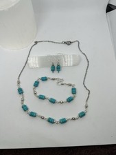 Turquoise Blue Dyed Howlite Gemstone Beaded Necklace Bracelet Earrings Set