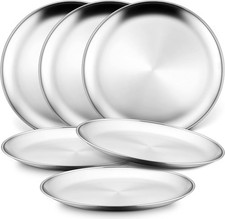 6-Piece 18/8 Stainless Steel Plates, Metal 304 Dinner Dishes for Kids Toddlers