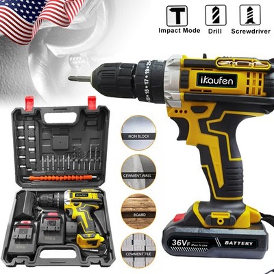 28pcs Electric Cordless Drill Screwdriver Bits Set 2X Battery 1X Charger B1