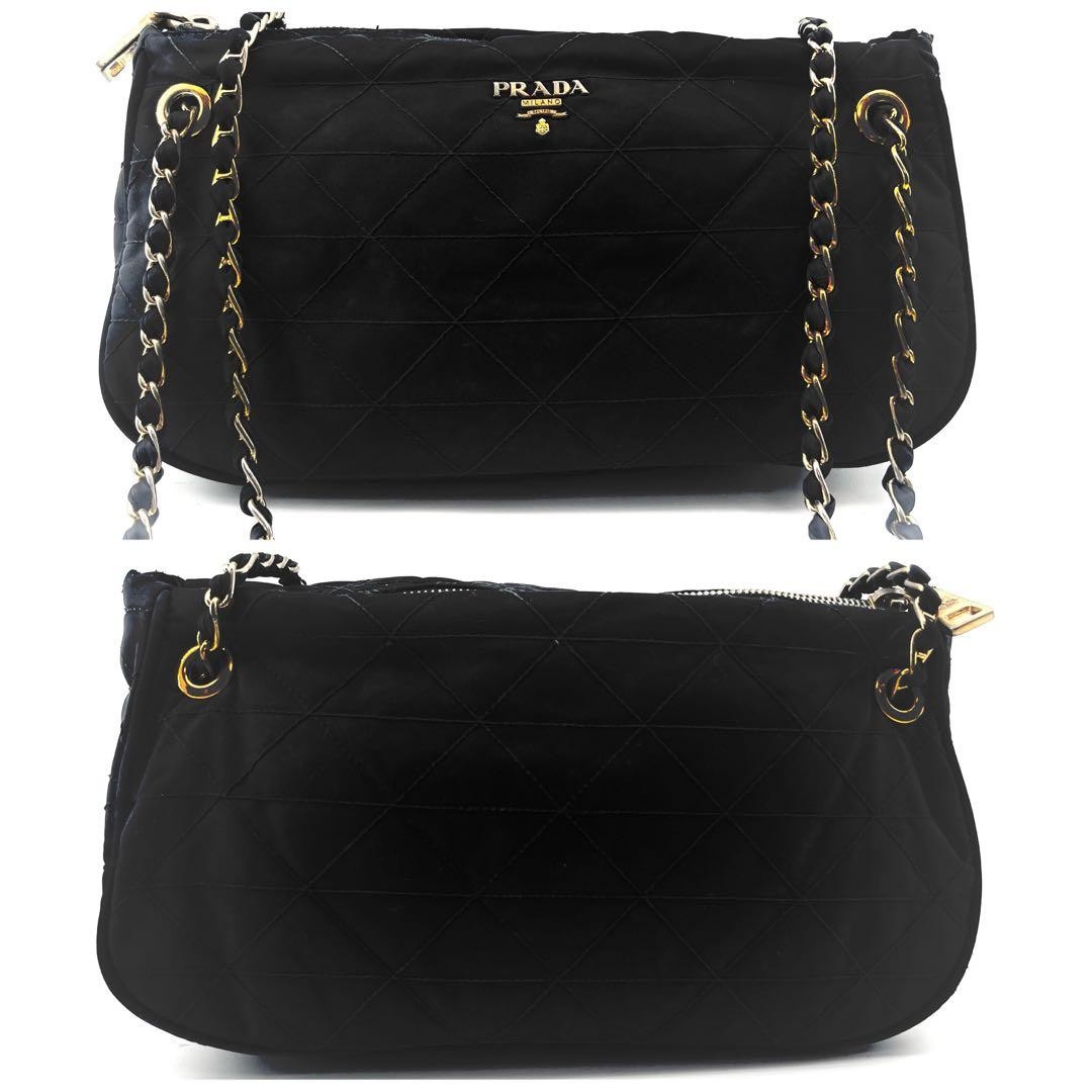 PRADA Shoulder Bag Black Quilting Gold Chain Nylon thumbnail 2