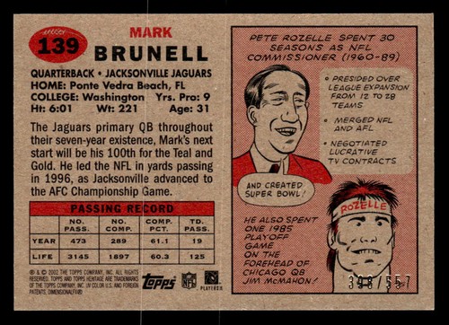 2002 Topps Heritage #139 Mark Brunell Retrofractor #d /557! Jaguars - Bild 2 von 2