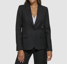 Calvin Klein Women's Black Pinstripe One-Button Blazer Jacket Size 4