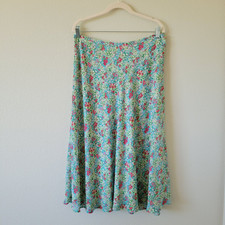 Vtg NOTATIONS Ditsy Floral Lined Maxi Skirt Size L Green 90s Y2K Cottage Long