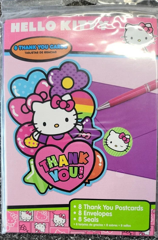 Hello Kitty Rainbow Sanrio Cat Kids Birthday Party Thank You Notes Cards - Image 2 of 4