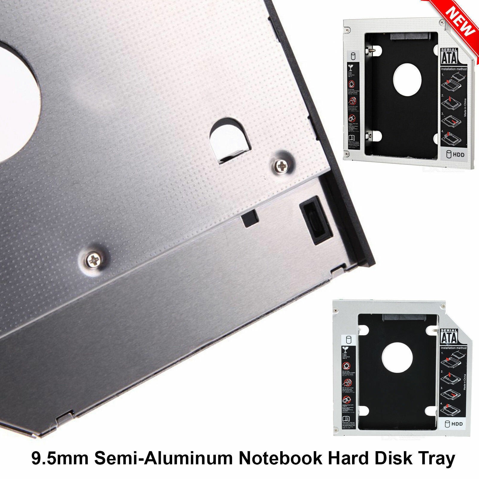 Hard Drive CADDY Frame Case 9.5mm SATA 2nd HDD SSD Universal Laptop DVD