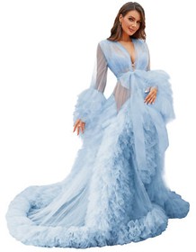 Sexy Illusion Sleepwear Bathrobe Scarf Wedding Women's Long Lingerie Tulle Robe