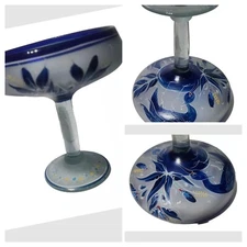 El Palomar Tonala Style Painted Bird Blue Swan Margarita Glass Mexico Cocktail