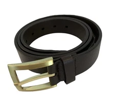 Perry Ellis Men’s Brown Leather Belt with Gold Buckle size 38