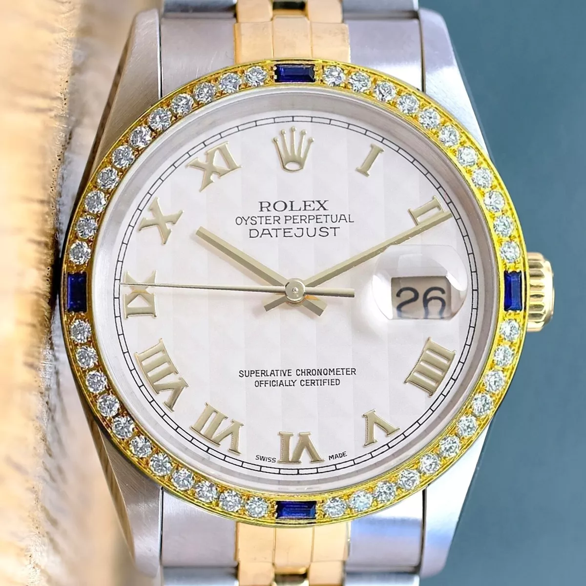 Rolex Datejust Diamond Dial Steel Yellow Gold Mens Watch 16233 Box