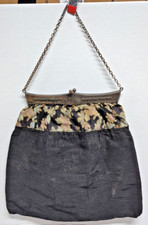 Vintage Black Corduroy Metal Clasp Handbag Late 19th Early 20th Century B22