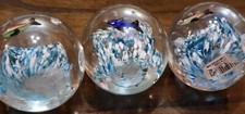 3 - 2.5" Glass Paperweight Underwater Sea Blue Splash Scene Fish Art Glass Ocean