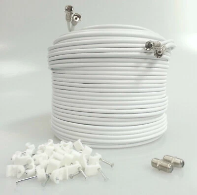 DIY Escopeta doble 50M TV satelital blanca extensión cable coaxial se adapta a Sky + HD / Freesat