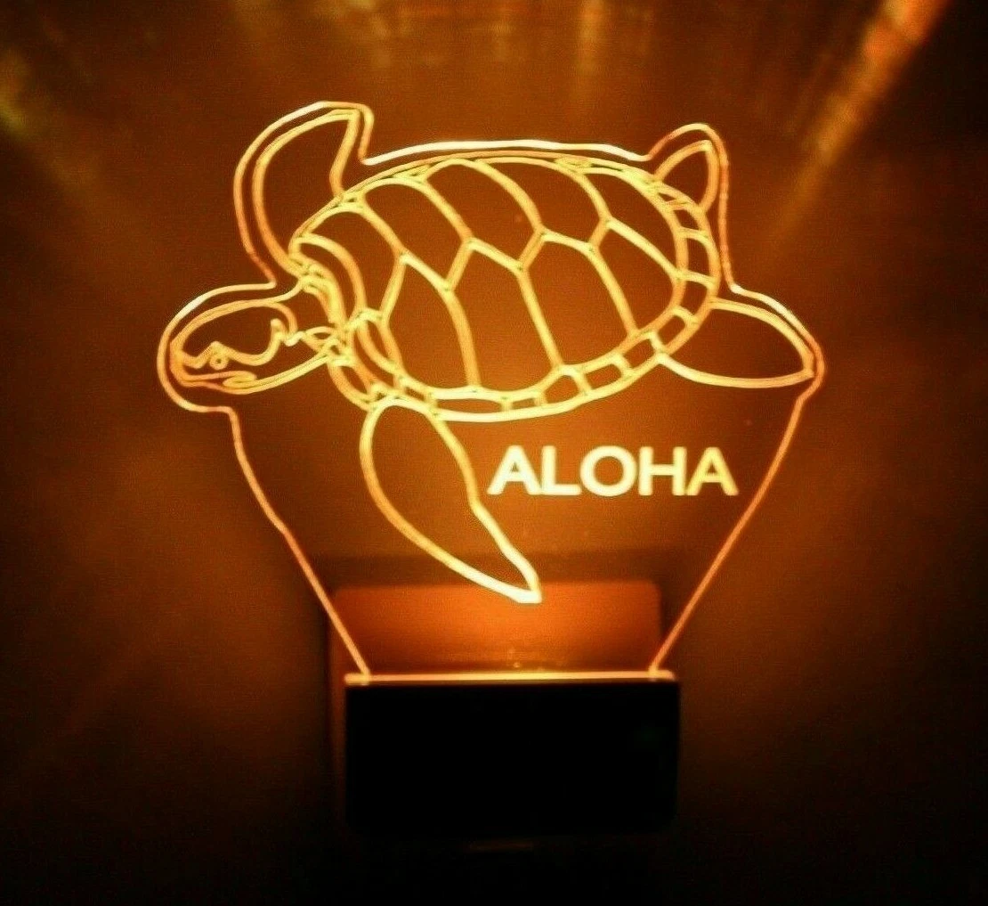 Sea Turtle Night Light Personalized LED Plug In Multi Color W Dusk Dawn Sensor