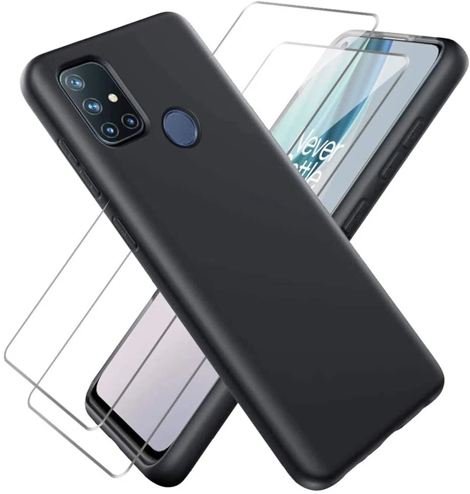Phone Case Silicone Gel Soft Black Cover Tempered Glass Screen Protector Films