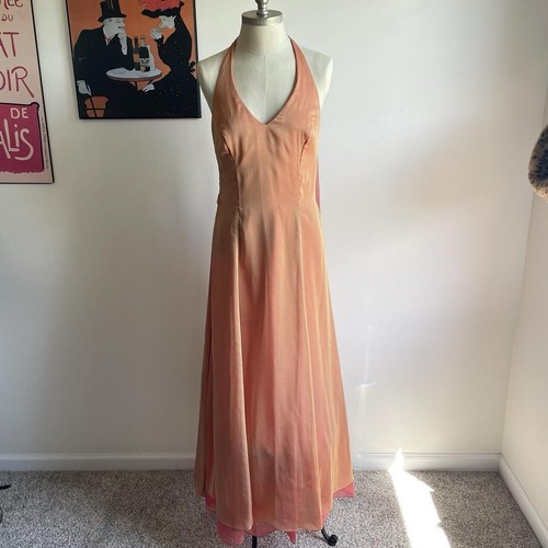 VTG Y2K Prom Dress Maxi Gown Corset 90S Grunge Orange sz 10 Fairy - Picture 2 of 8