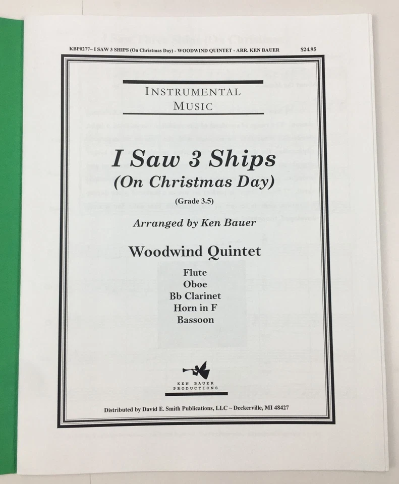 I Saw 3 Ships On Christmas Day Woodwind Quintet Sheet Music Score By Ken Bauer - Image 2 of 4