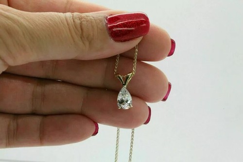 2Ct Pear Cut Lab-Created Diamond Pendant Necklace 14K Yellow Gold Plated - Picture 4 of 4