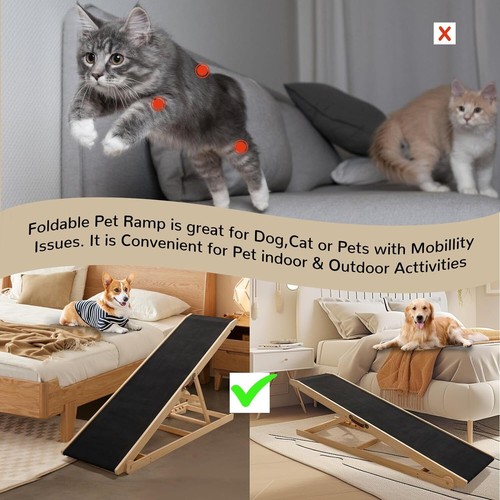 SLSY Folding Wooden Dog Ramp for High Bed, Couch & Car Non-Slip Rubber Mat - Bild 9 von 38