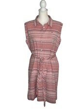 Tommy Hilfiger EUC Sleeveless Pink and White Striped Shirt Dress Sz 12 Old Money