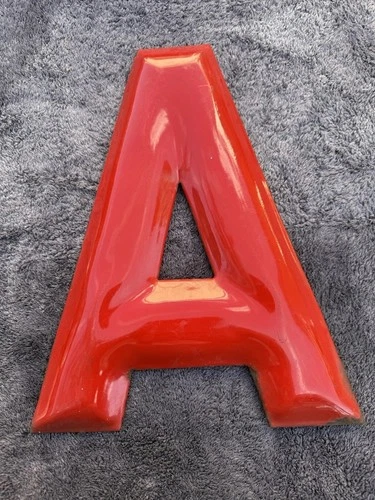 Vintage 13.5 " Tall Red Porcelain Gas Service Station Metal Letter A Sign Old