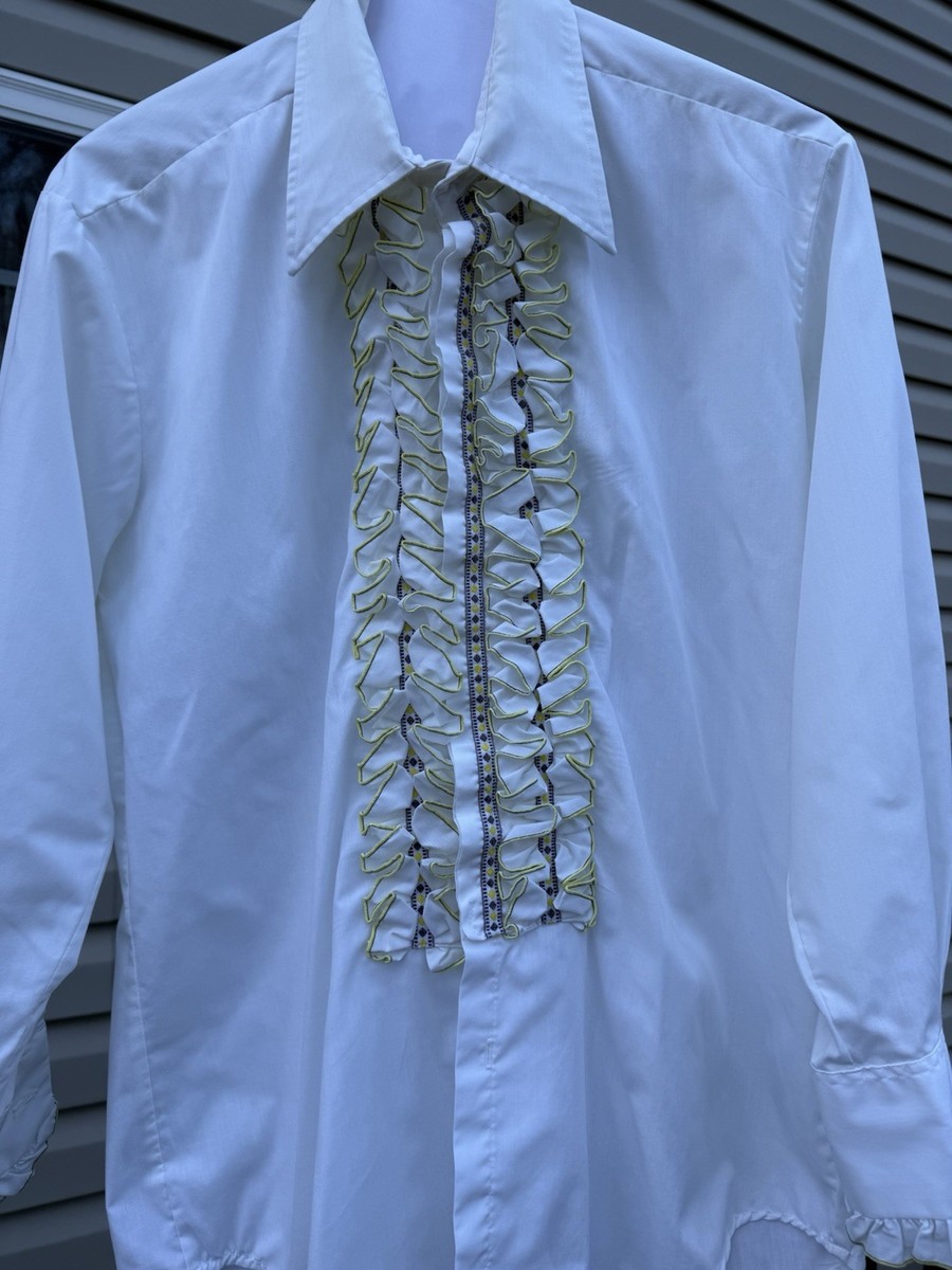 トップス 70s vintage after six frill shirts Vtg 70s After Six White Ruffle Tuxedo Shirt Mens Formal W