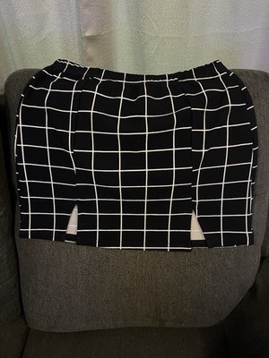 Shien Women s Regular XL Black White Check Mini Skirt, Short, Front Slit