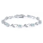 4.63 Ct Oval Sky Blue Aquamarine White Diamond 925 Sterling Silver Bracelet