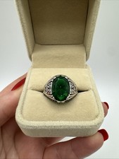 Men’s Chunky Turkish 925 Silver Signet Ring Oval Diopside Stone Size U½ UK