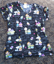 Peanuts Snoopy and Charlie Brown Print V-neck Scrub Top Cup Cakes Small