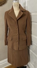 Vintage 1960's Handmade Wool Suit Jacket Skirt Set Carmel Brown Women Size 6